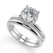 Jenna 4 Prong Crown Basket Solitaire Round Cut Diamond Engagement Ring - Nivetta